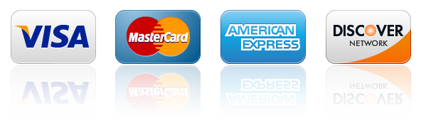 Charge it! All major credit cards accepted. VISA, MasterCard, American Express, Discover and more.